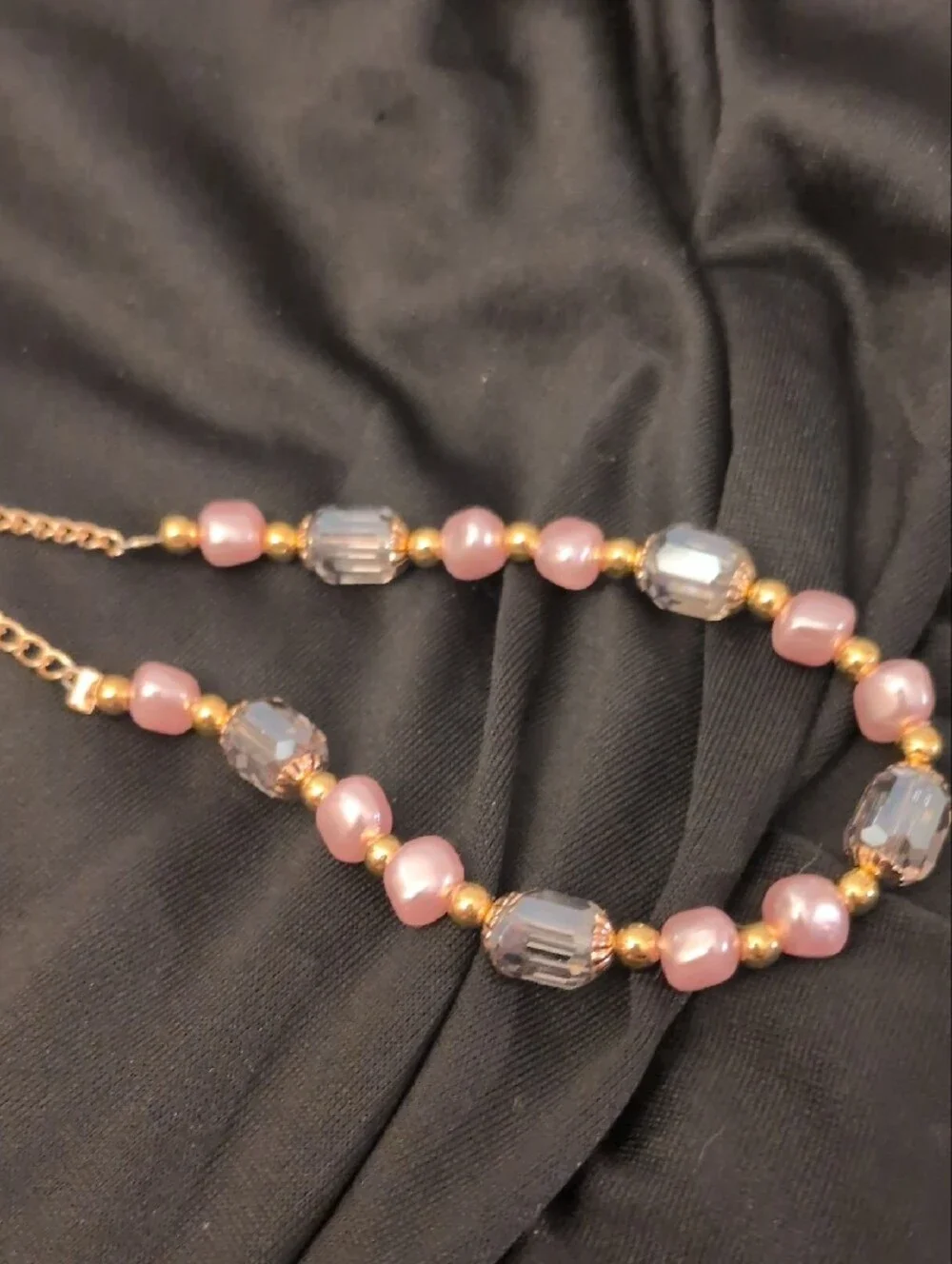 Delicate Pink Pearl & Faceted Crystal Bracelet with Gold Accents